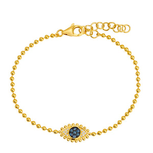 14KT Gold Diamond Evil Eye Bracelet on Ball Chain