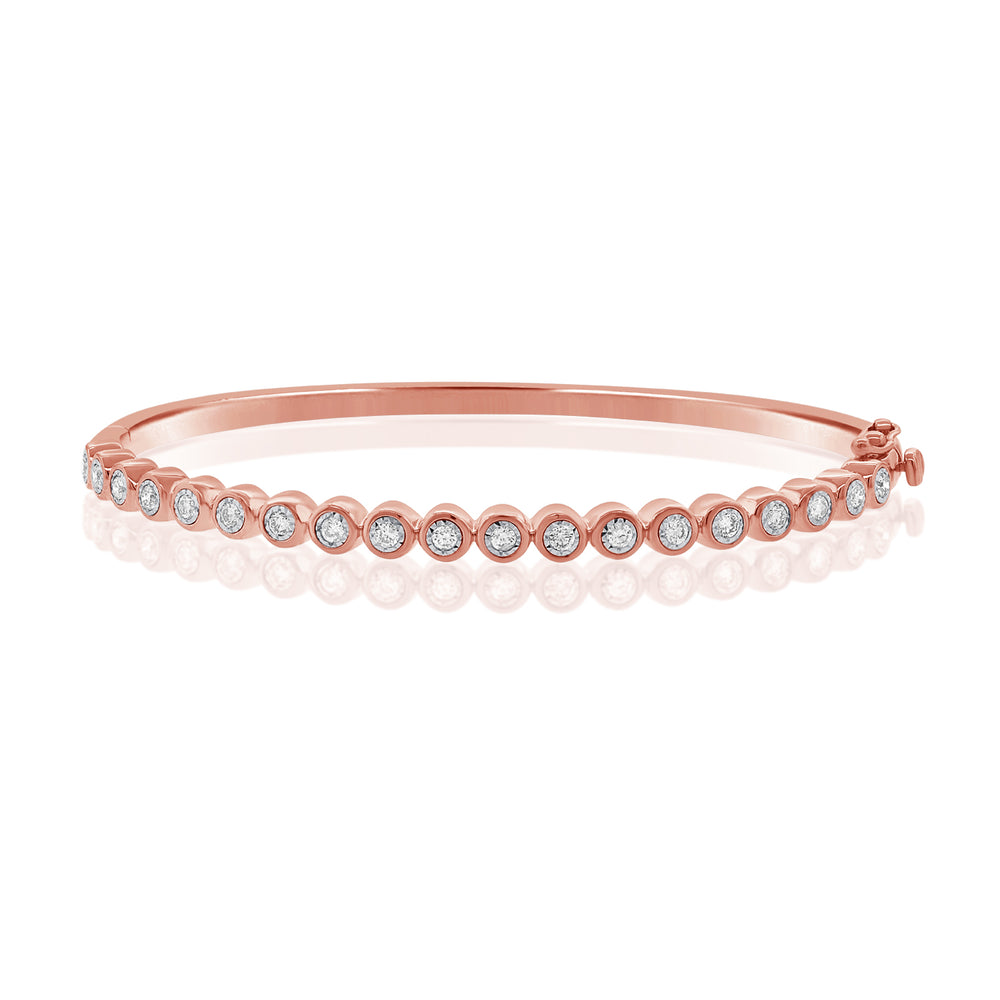 14KT Gold Diamond Illusion Bezel Set Bangle Bracelet