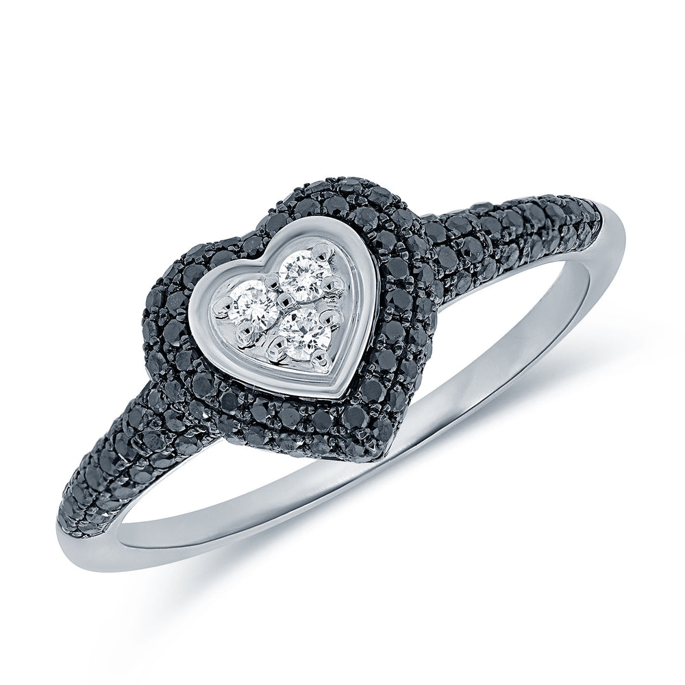 14KT Gold Black Diamond Viola Heart Pinky Ring