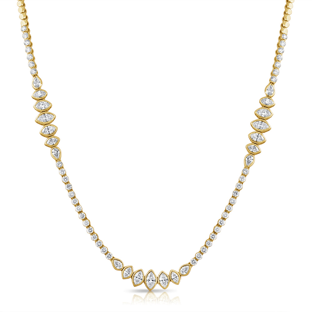 14KT Gold Luxe Marquise Mixed Shaped Diamond Tennis Necklace