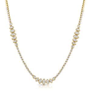 14KT Gold Luxe Marquise Mixed Shaped Diamond Tennis Necklace
