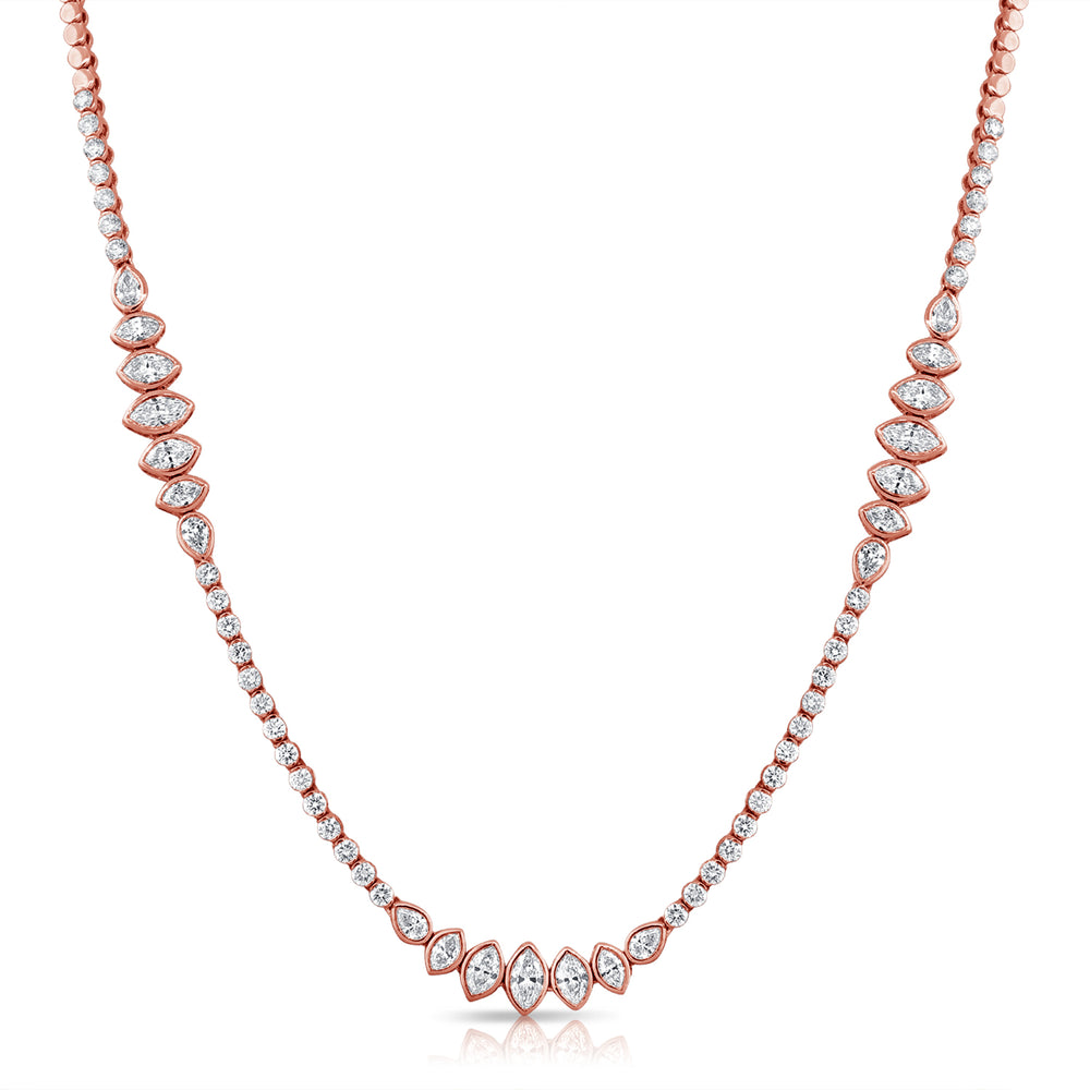 14KT Gold Luxe Marquise Mixed Shaped Diamond Tennis Necklace