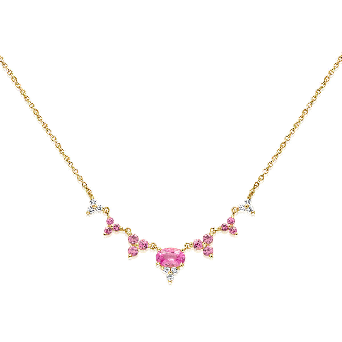 14KT Gold Diamond Pink Sapphire Joy Necklace
