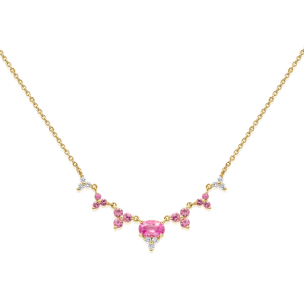 14KT Gold Diamond Pink Sapphire Joy Necklace