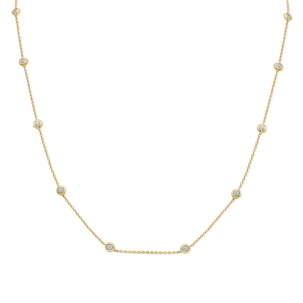 14KT Gold Illusion 10 Diamond Bezel Necklace