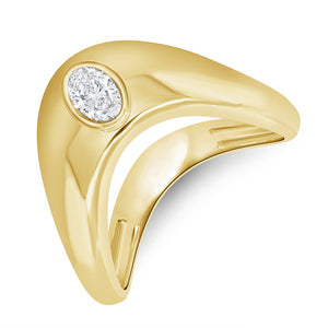 14KT Gold Oval Diamond Wave Ring