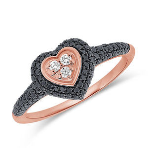 14KT Gold Black Diamond Viola Heart Pinky Ring