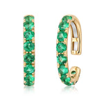 14KT Gold Single Row Emerald / Pink Sapphire Ear Cuff Earrings