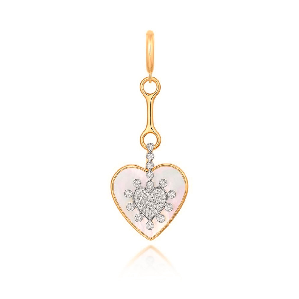 14KT Gold Diamond Mother of Pearl Heart Pendant Charm