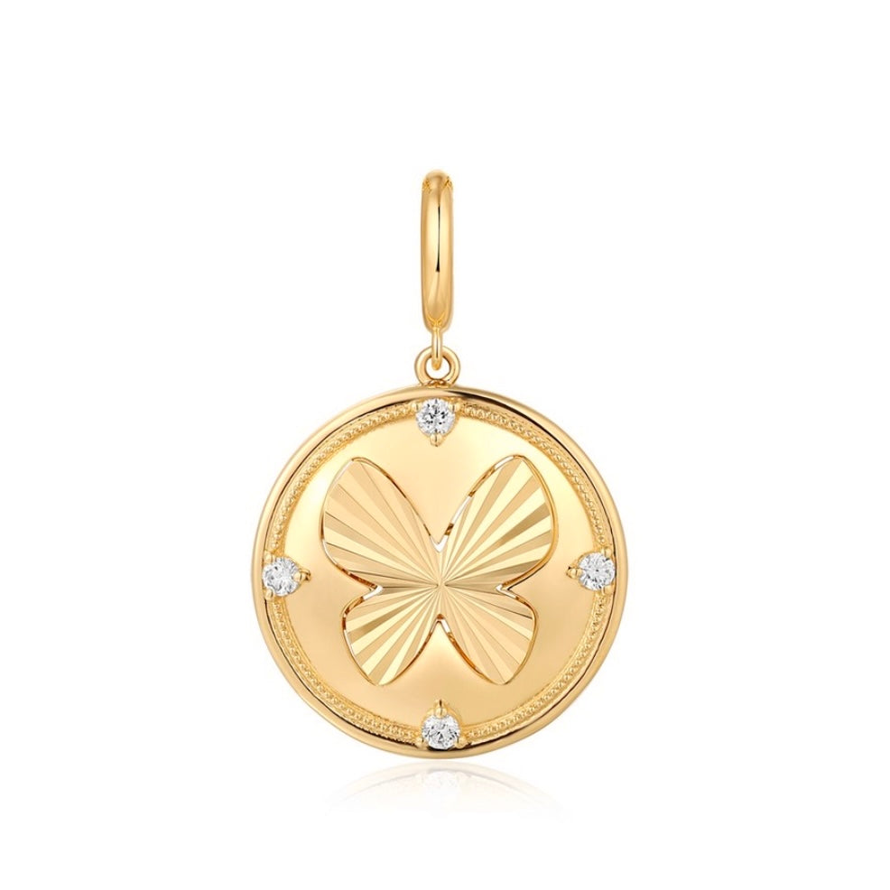 14KT Gold Butterfly Disk Pendant Charm