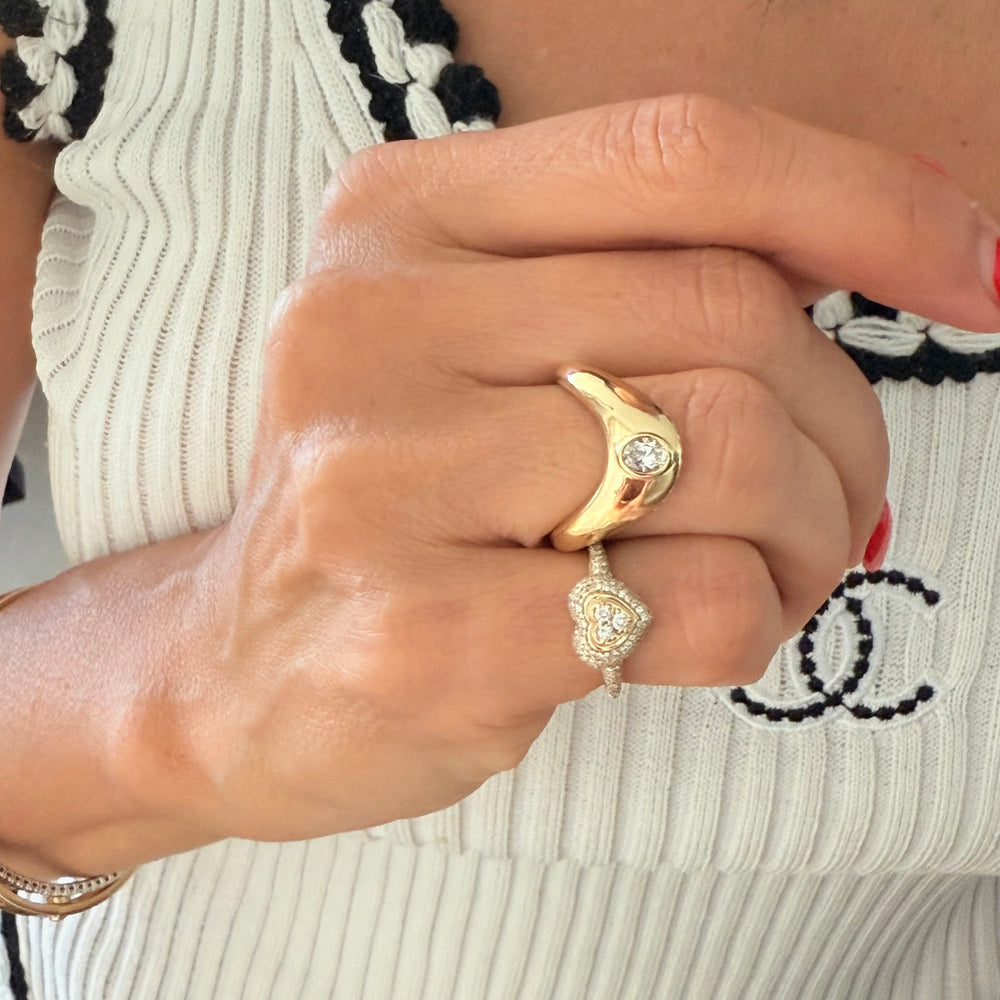 14KT Gold Oval Diamond Wave Ring