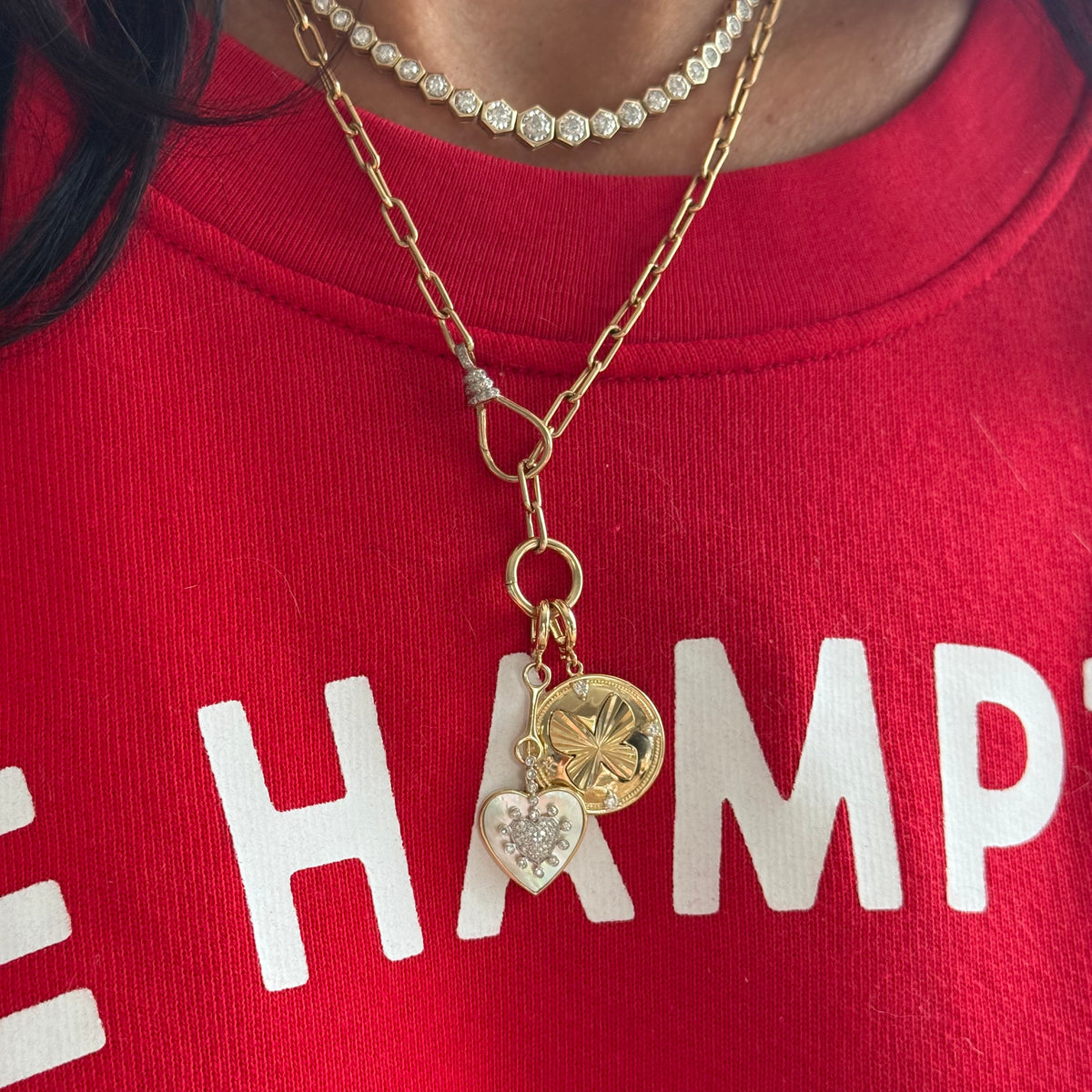 14KT Gold Diamond Mother of Pearl Heart Pendant Charm