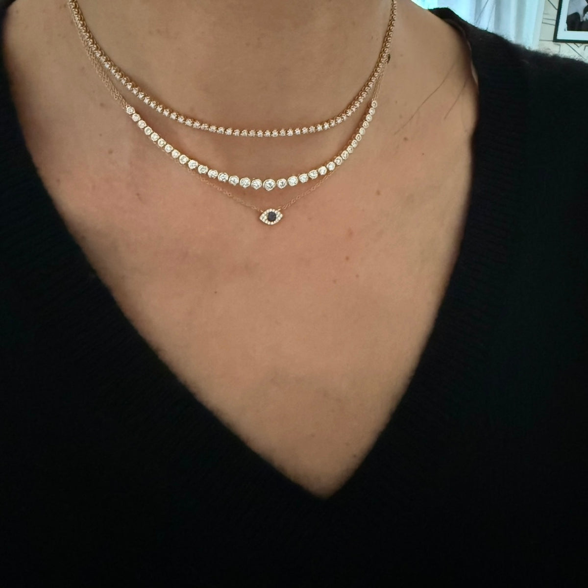14KT Gold Diamond Mini Evil Eye Necklace