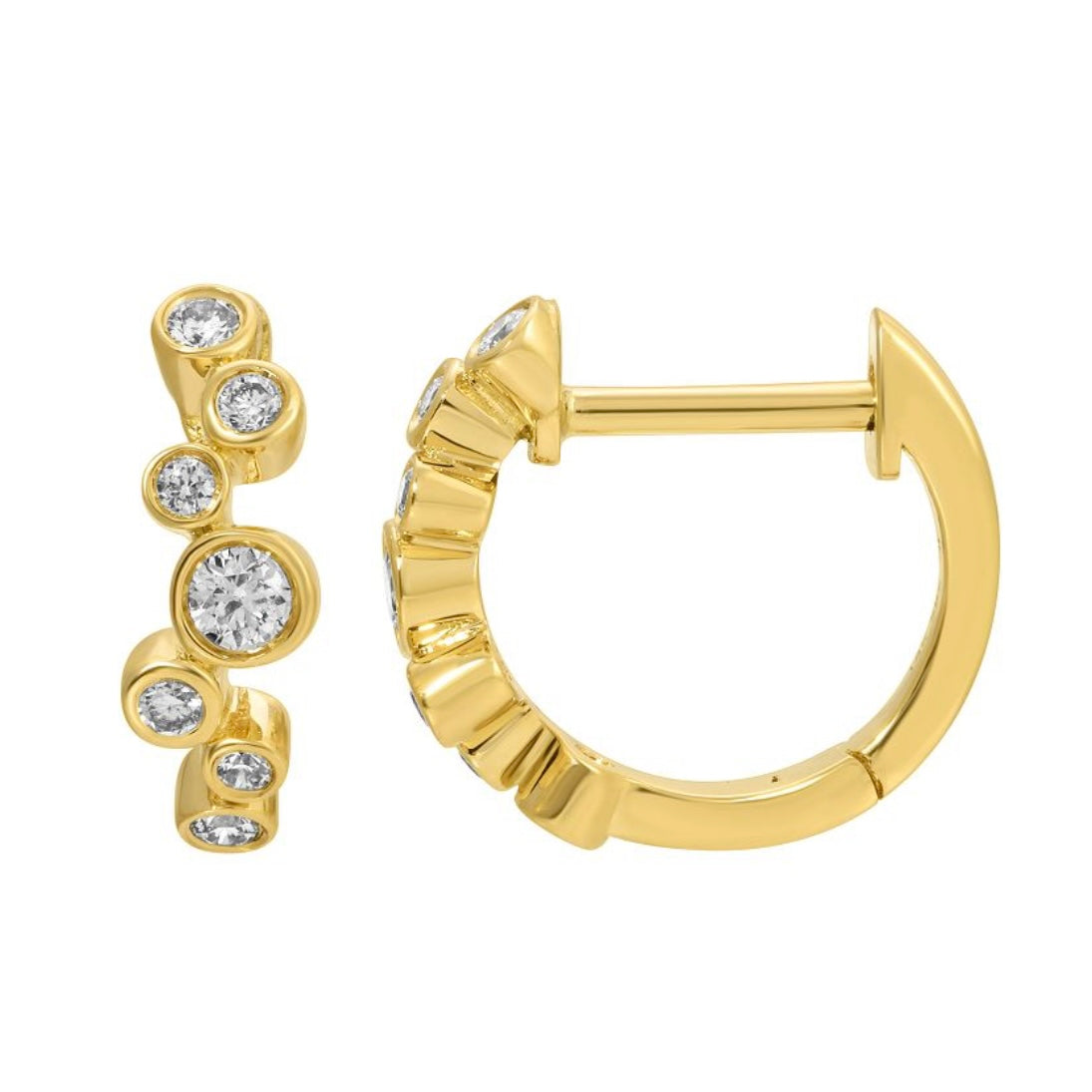 14KT Gold Bezel Set Bubble Diamond Huggie Earrings