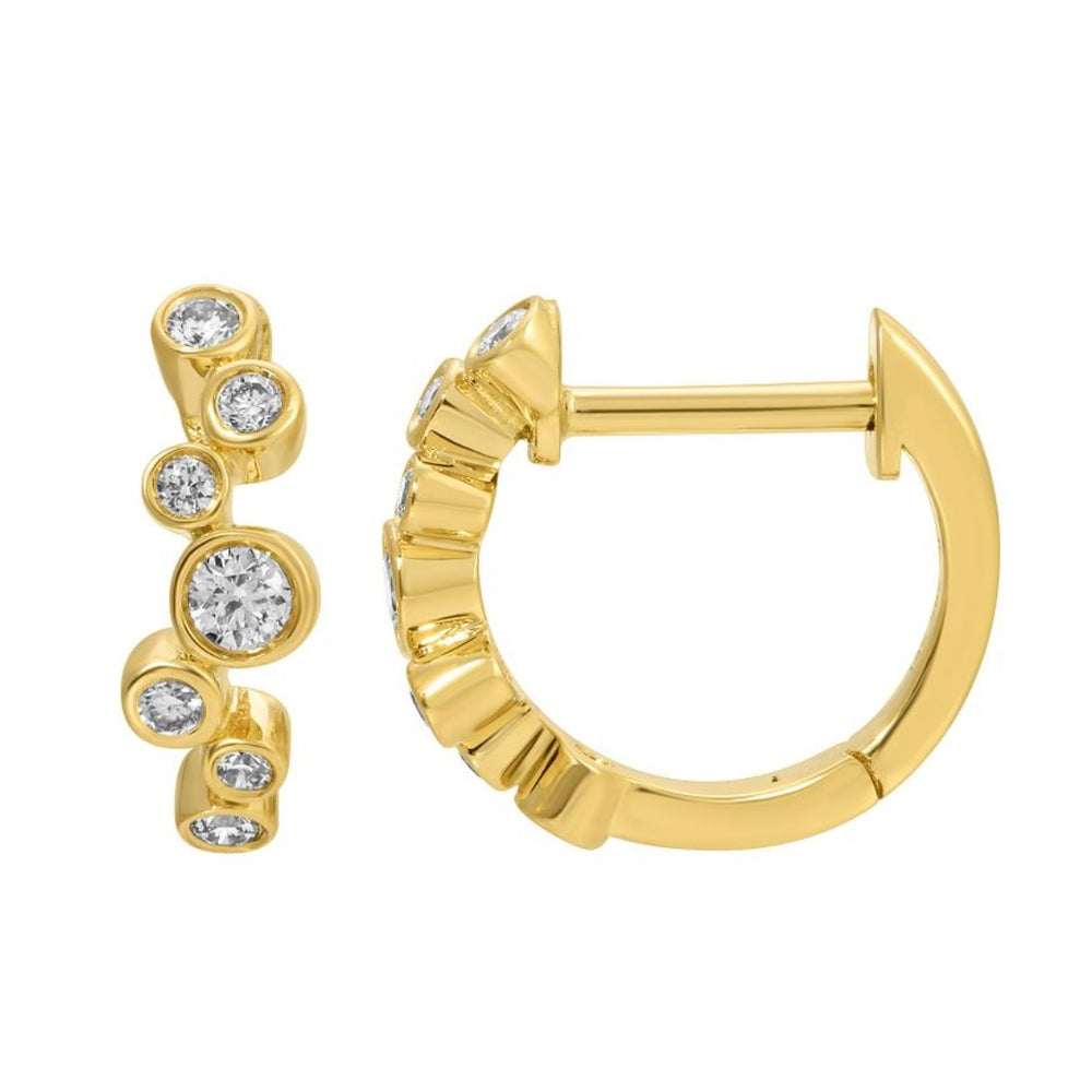 14KT Gold Bezel Set Diamond  Huggie Earrings