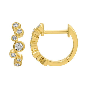 14KT Gold Bezel Set Diamond  Huggie Earrings