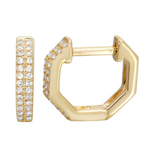 14KT Gold Diamond Octagon Small Huggie Earrings