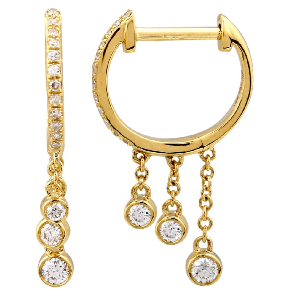 14KT Gold Diamond Small Fringe Huggie Earrings