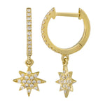 14KT Gold Diamond Drop Star Huggie Earrings