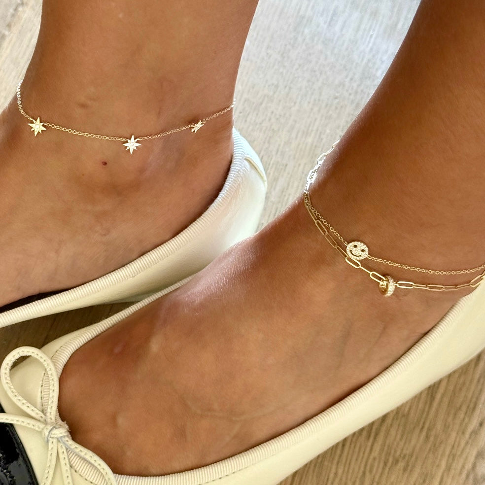 14KT Gold Diamond Smily Anklet
