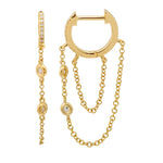 14KT Gold Diamond Chain Huggie Earrings