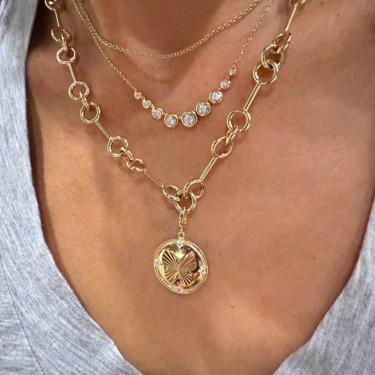 14KT Gold Diamond The Line Nine Stone Necklace