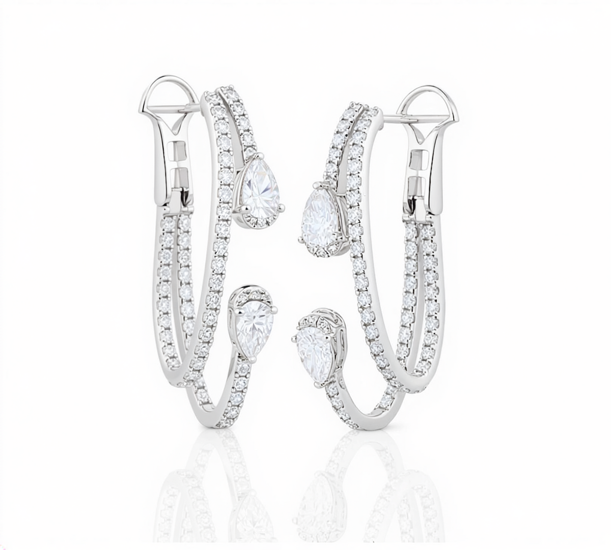 14KT Gold 2.5ct  Lab Diamond Oval Double Hoop Earrings
