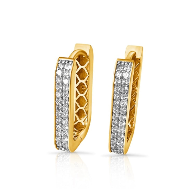 14KT Gold Diamond Rectangle Style Hoop Earrings