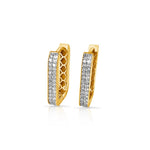 14KT Gold Diamond Rectangle Style Hoop Earrings