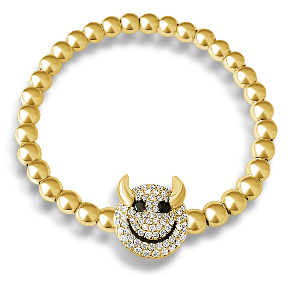 14KT Gold Diamond Smiley Devil Bead Bracelet