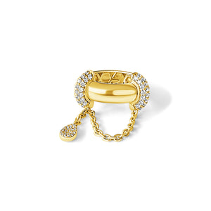 14KT Gold Diamond Dangling Chain Drop Ring