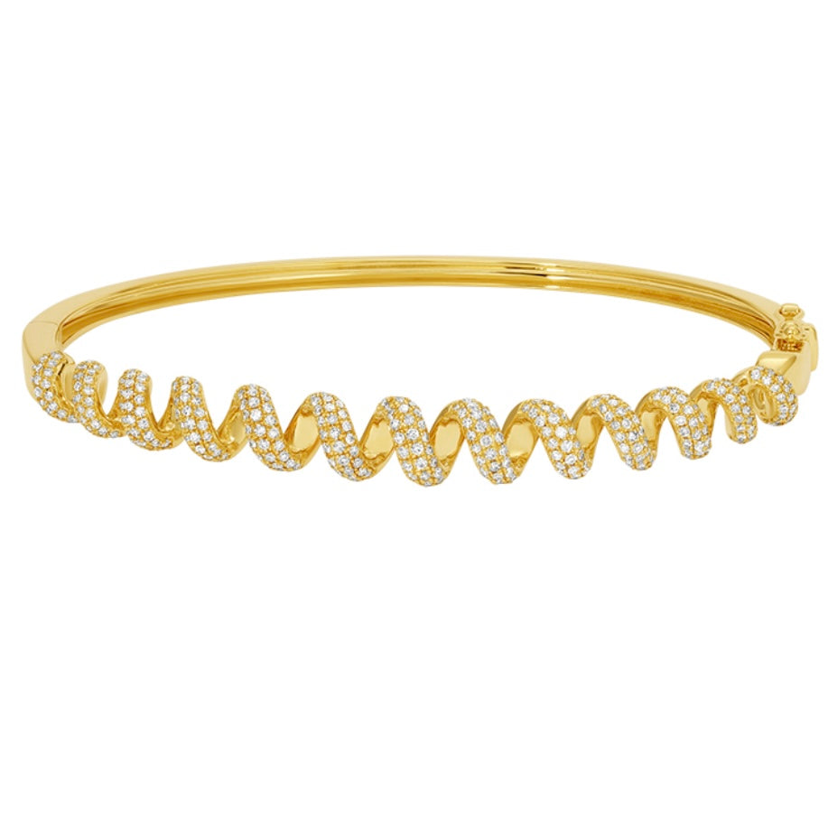 14KT Gold Diamond Spring Bangle Bracelet