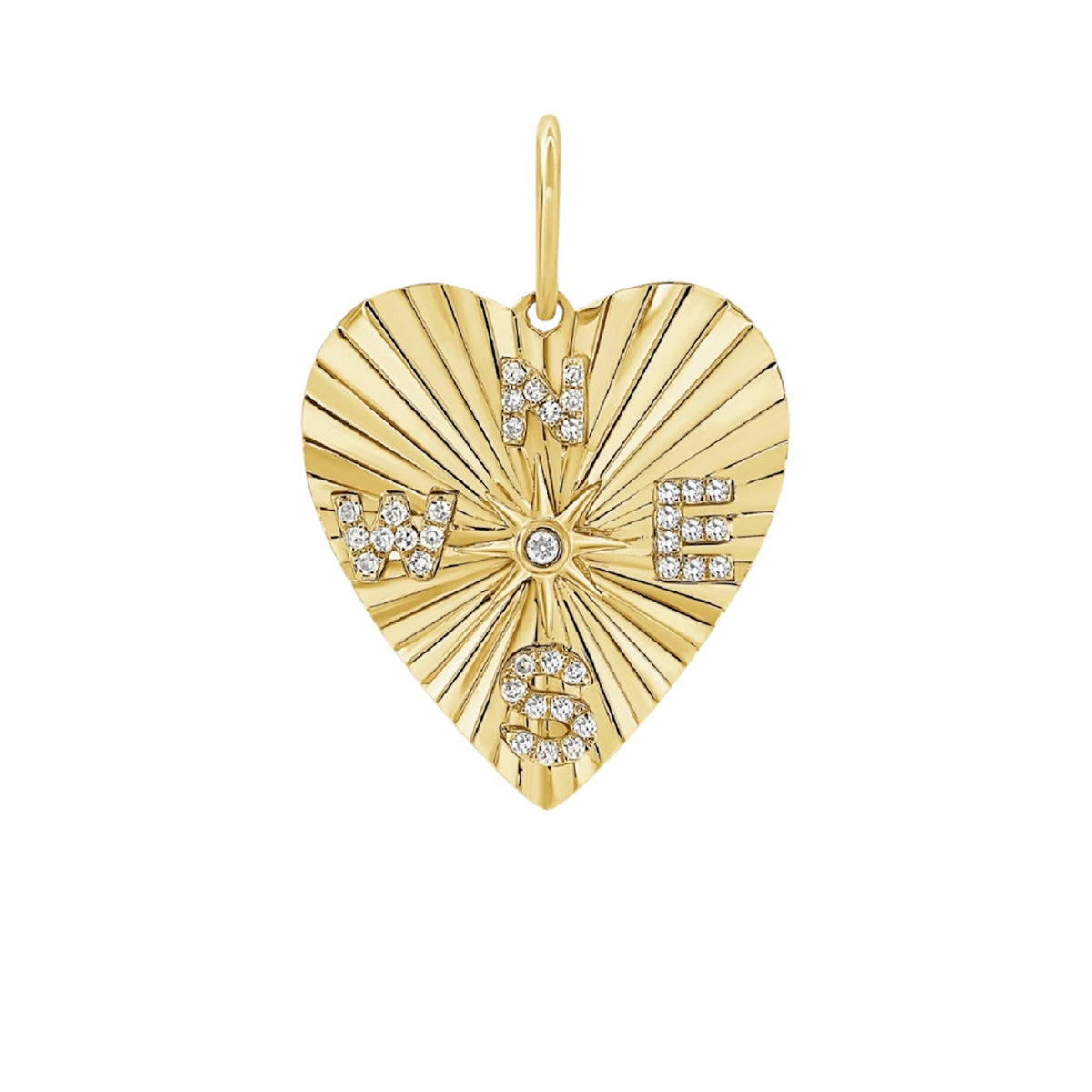 14KT Gold Diamond Compass Heart Pendant Charm