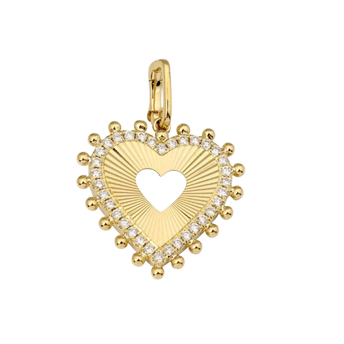 14KT Gold Diamond Fluted Spike Heart Pendant Charm