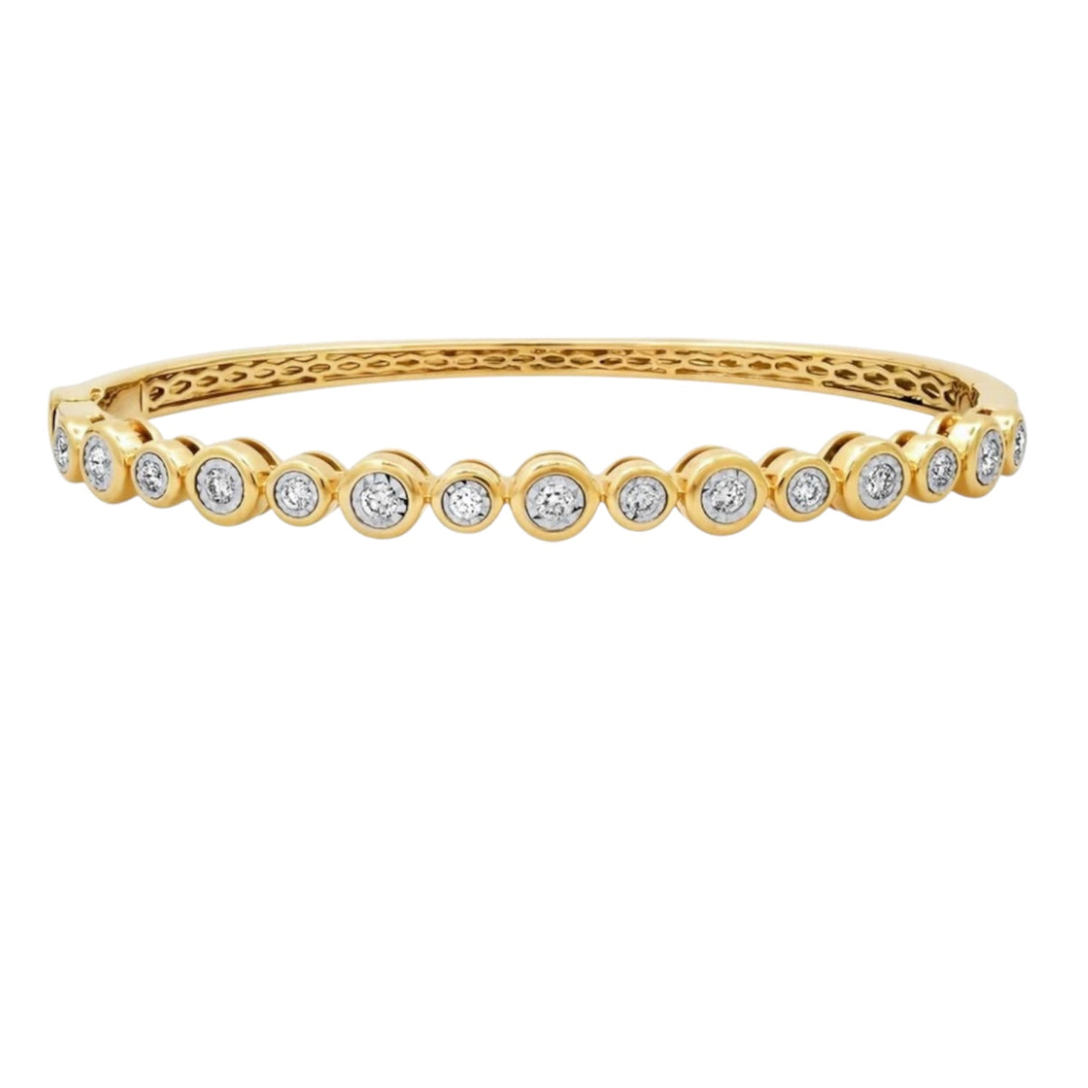 14KT Gold Diamond The Line Alternating Size Bezel Set Bangle