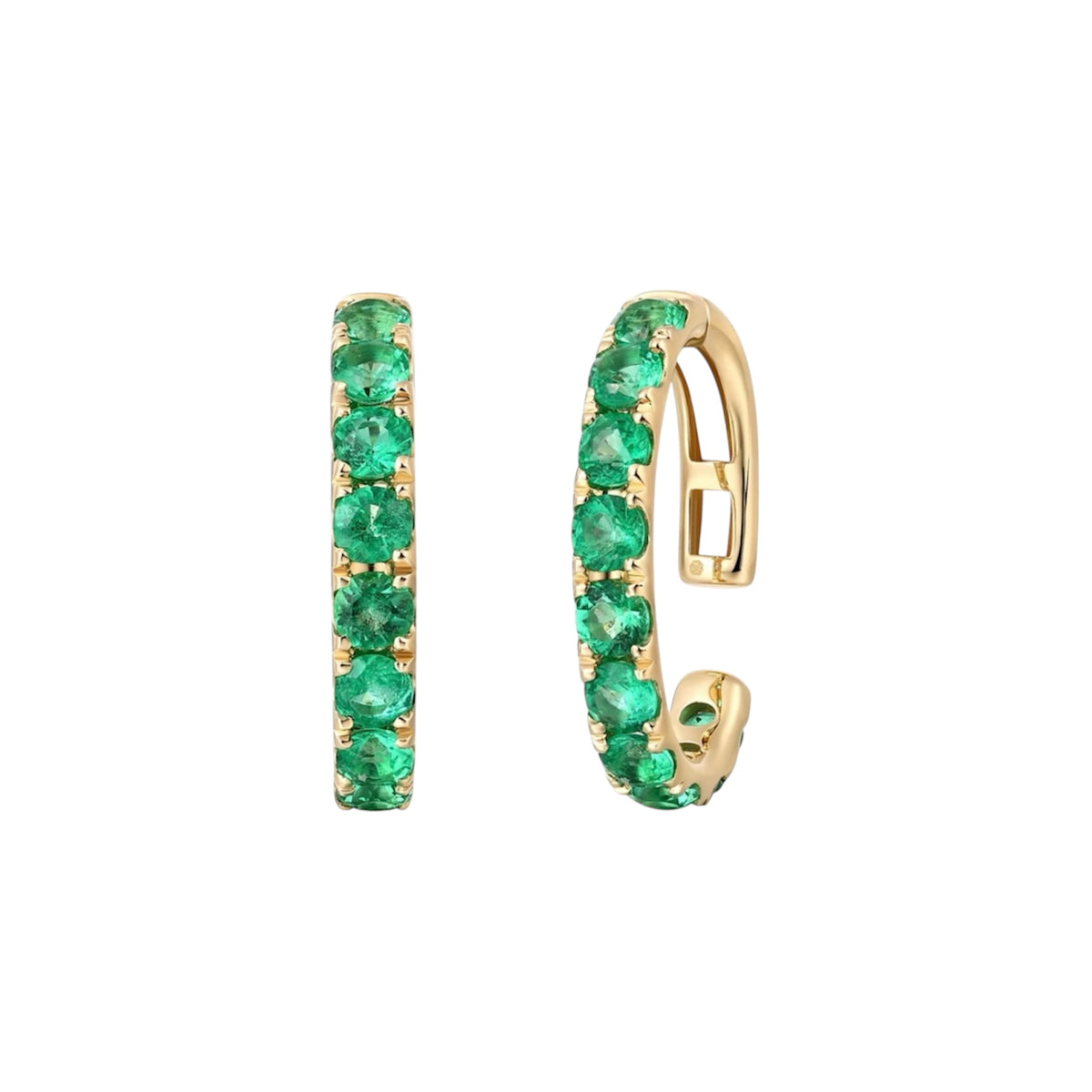 14KT Gold Full Cut Emerald / Pink Sapphire Ear Cuff Earrings