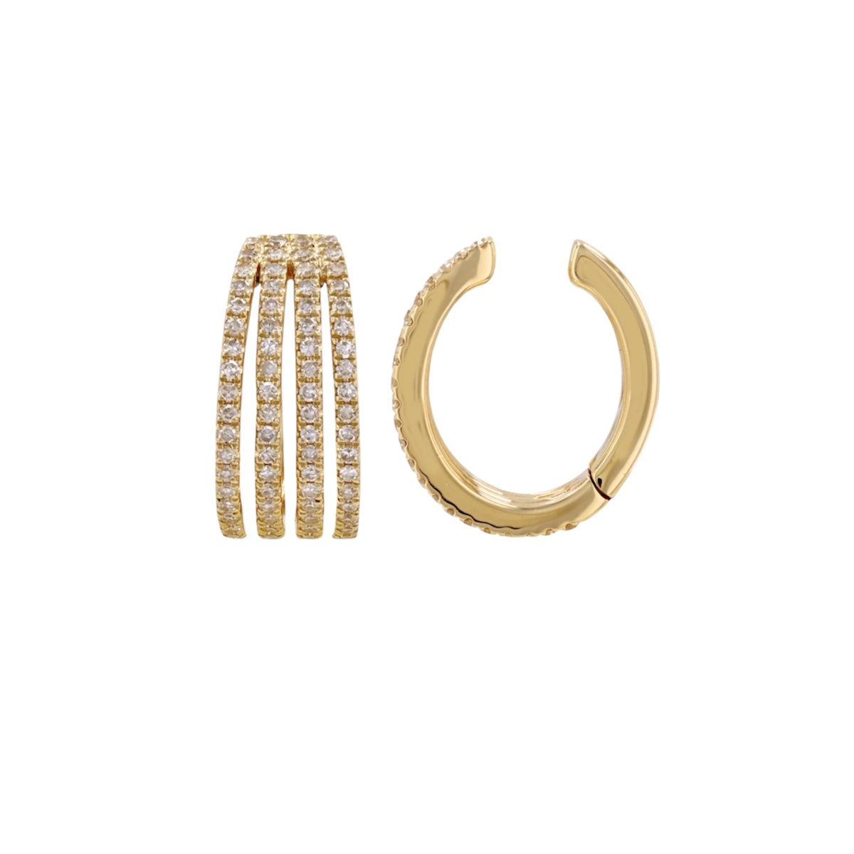 14KT Gold Four Row Diamond Cuff Earrings