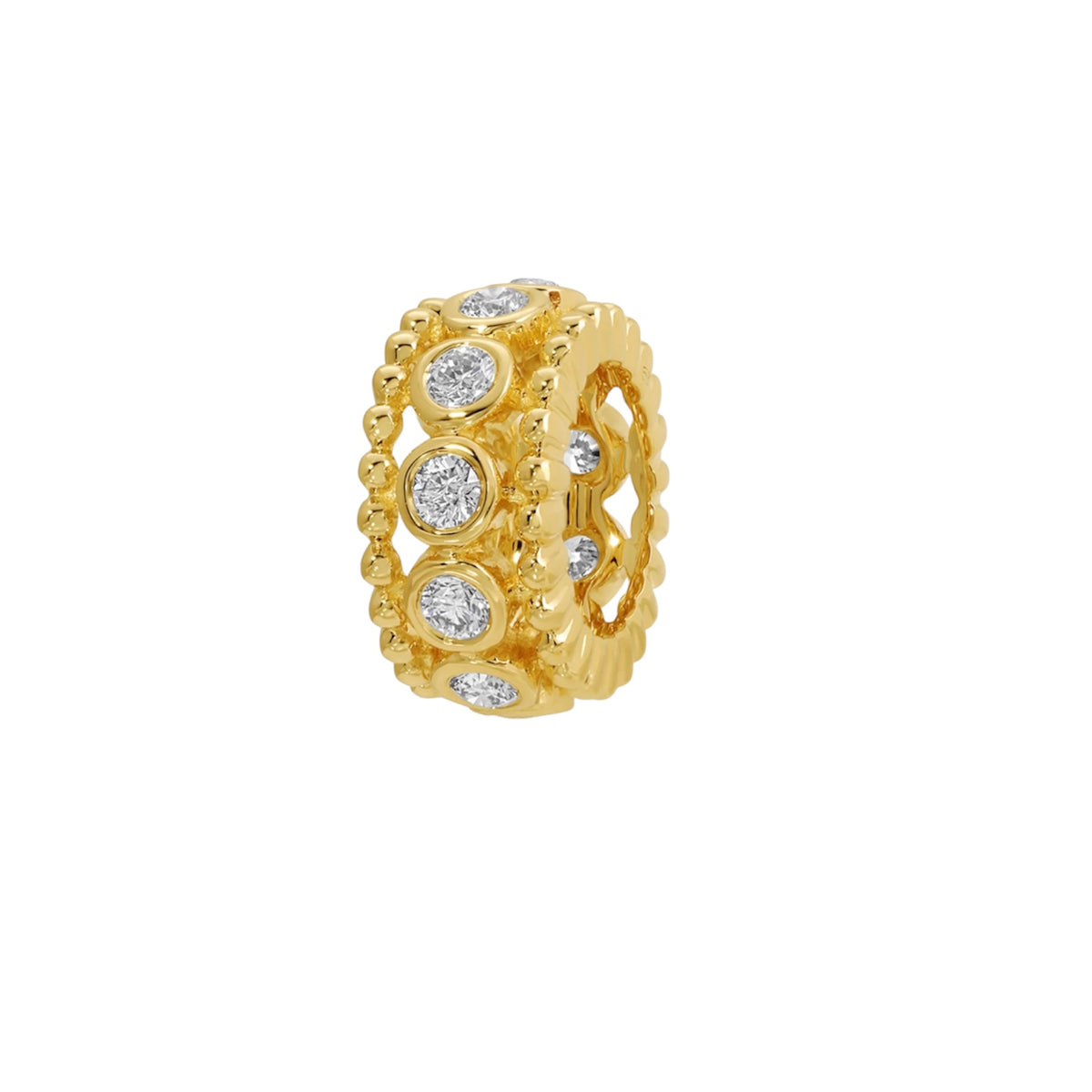 14KT Gold Diamond Ball Detail Bezel Set Bead