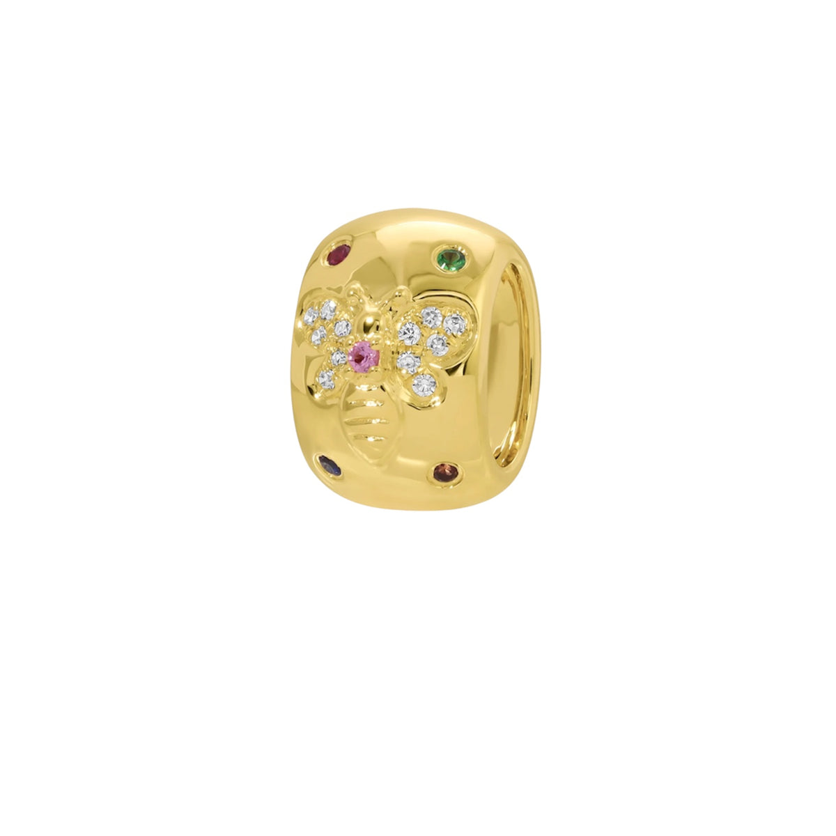 14KT Gold Diamond Gemstone Bee Bead
