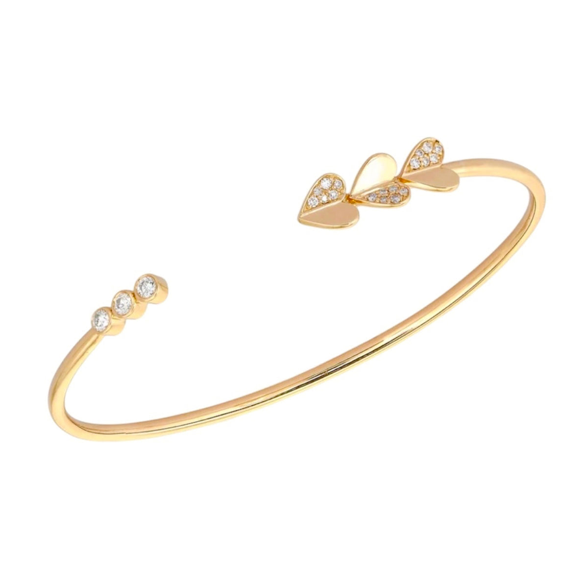 14KT Gold Diamond Heart Cluster Cuff Bangle Bracelet