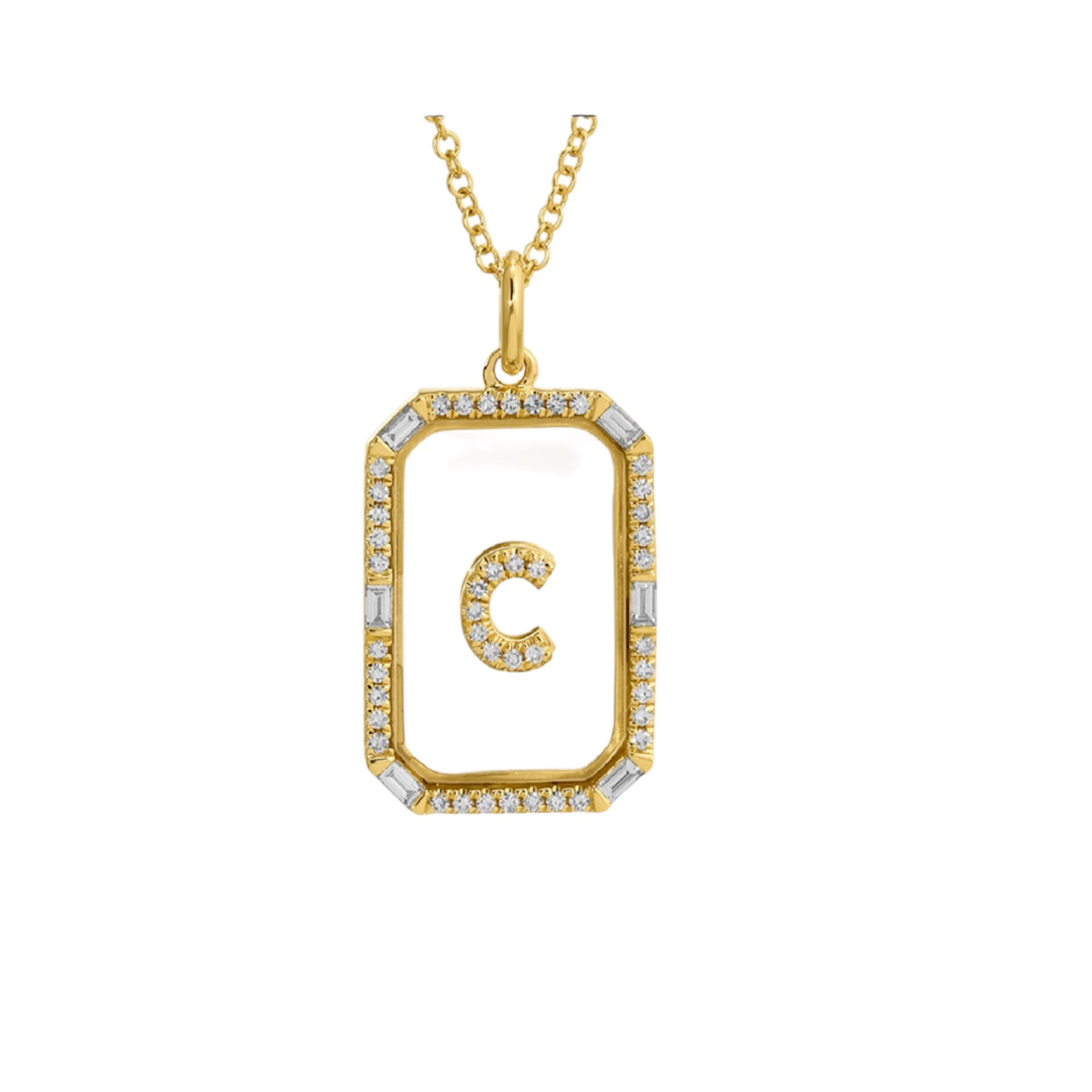 14KT Gold Diamond Crystal Initial Necklace
