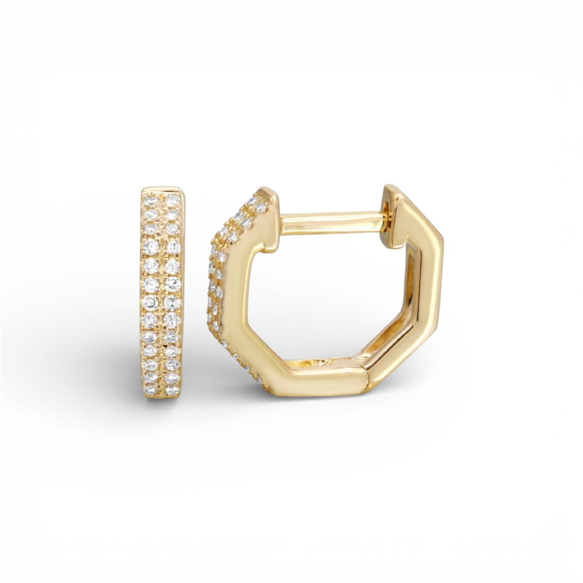 14KT Gold Diamond Octagon Small Huggie Earrings