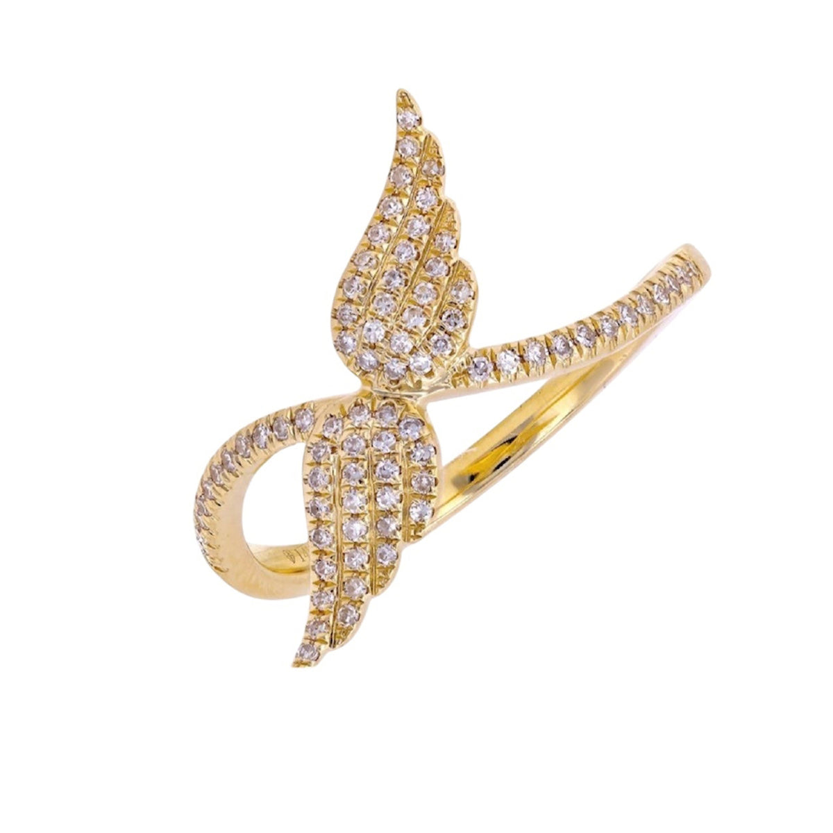 14KT Gold Diamond Small Angel Wing Ring