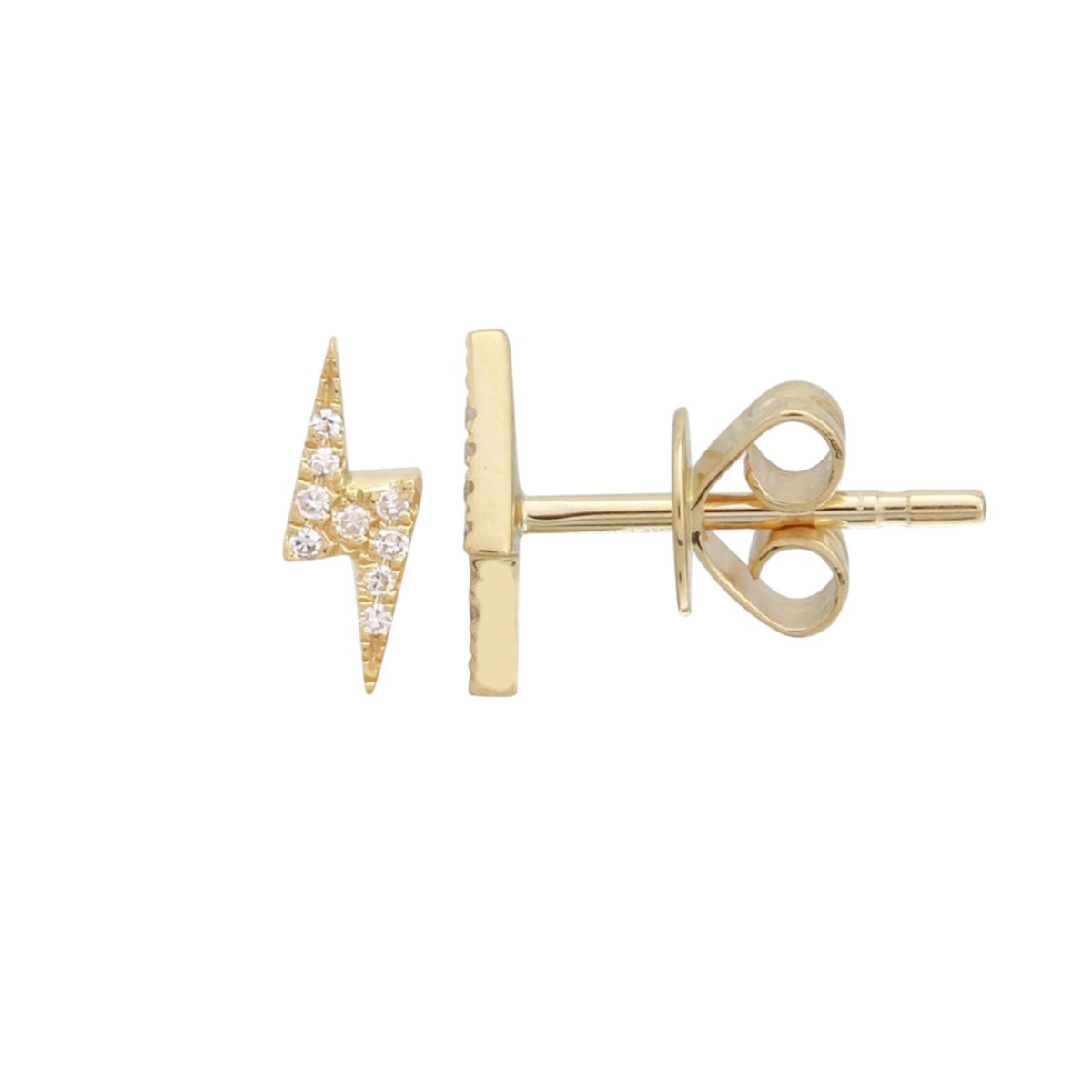 14KT Gold Diamond Petite Lightning Bolt Stud Earrings