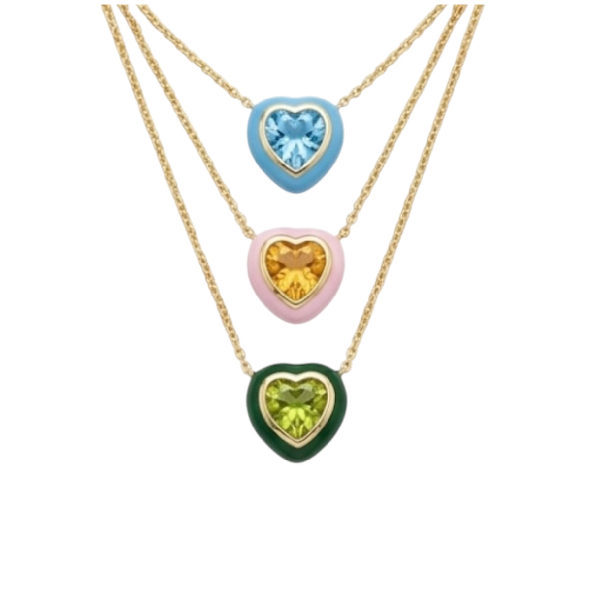 14KT Gold Gemstone and Enamel Candy Heart Necklace