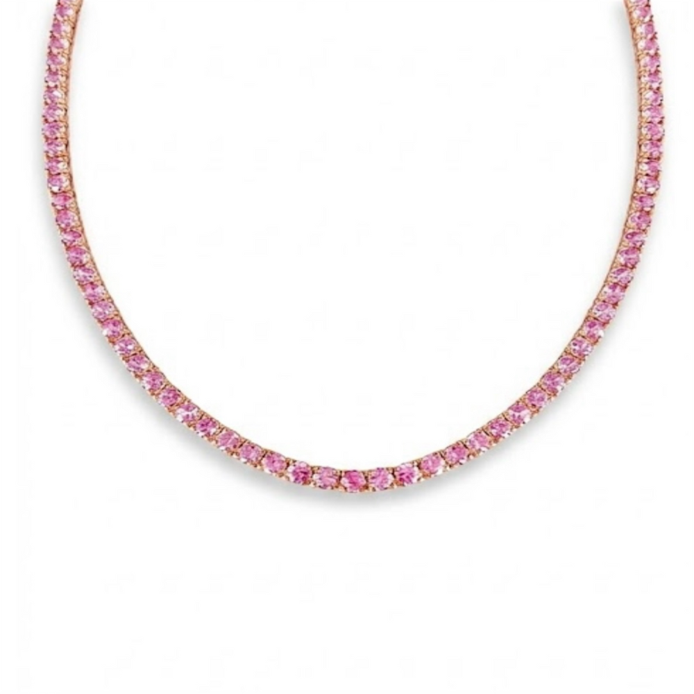 アクセサリー Glitter Luxury Tennis Necklace 14KT Gold Pink Sapphire Signature Tennis Necklace – Dilara Saatci