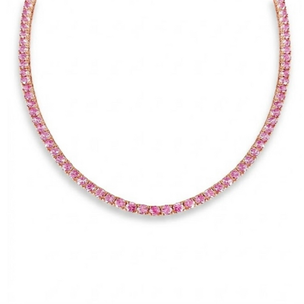 14KT Gold Pink Sapphire Signature Tennis Necklace – Dilara Saatci