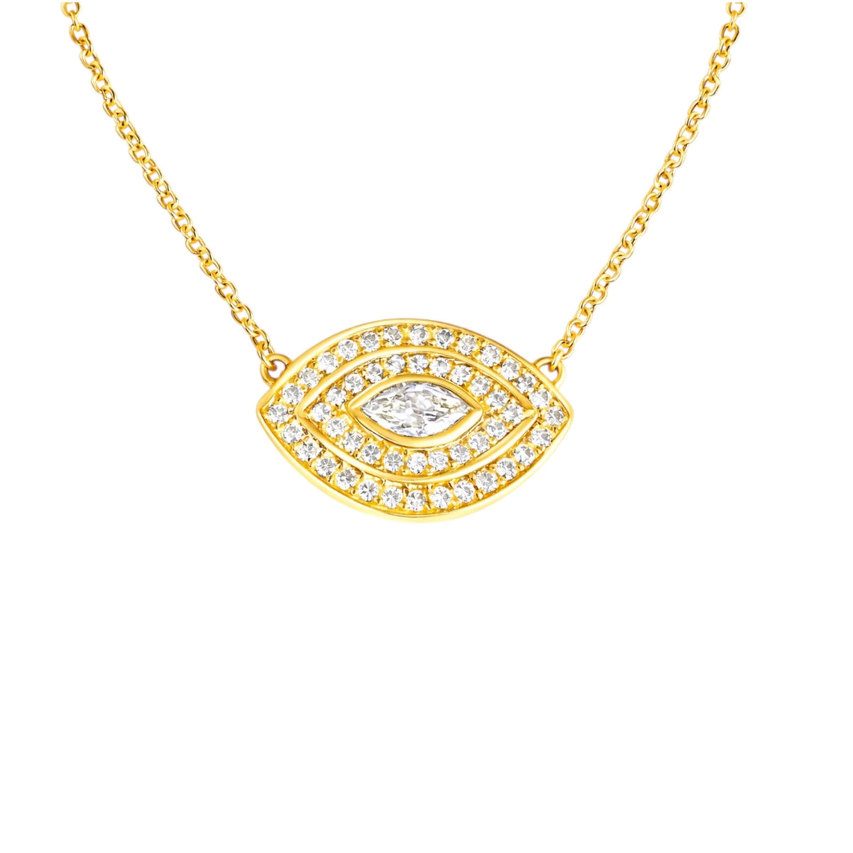 14KT Gold Diamond Marquise Diamond Evil Eye Necklace