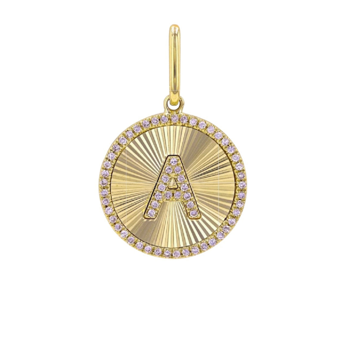 14KT Gold Diamond Small Disk Custom Initial Charm Pendant