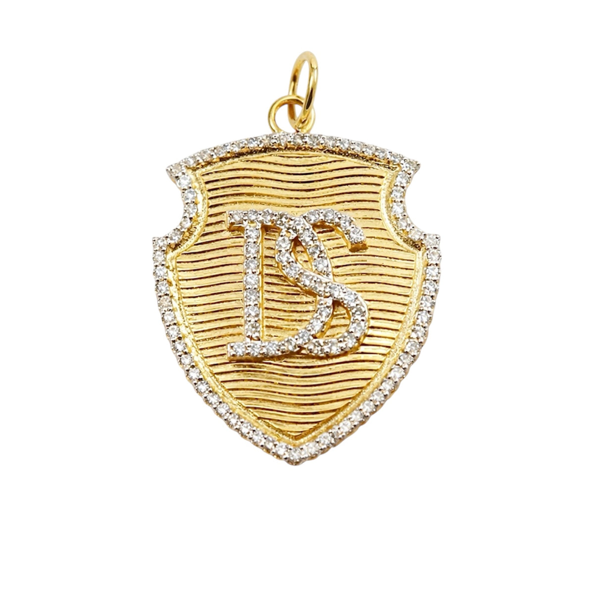 14KT Gold Diamond Bespoke Initial Shield Pendant Charm